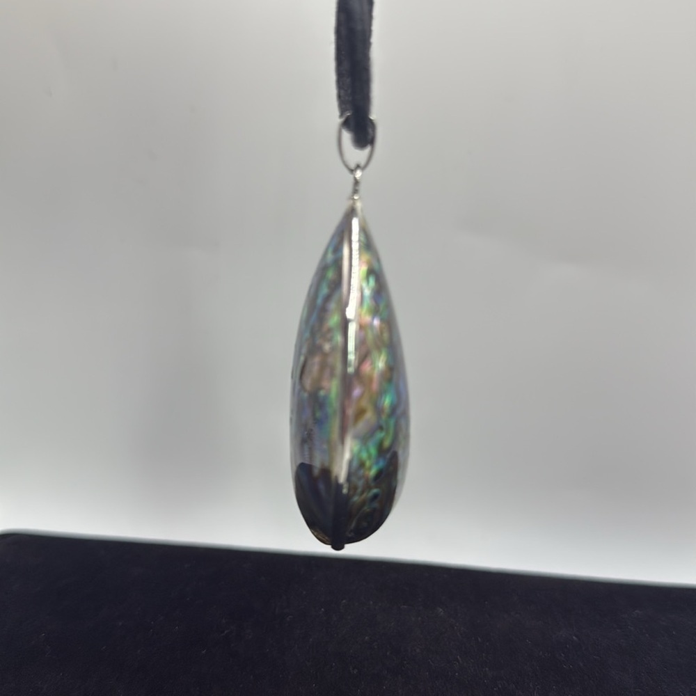 Large Rainbow Abalone Shell Pendant Necklace 18KGP Statement Piece - Picture 4 of 4
